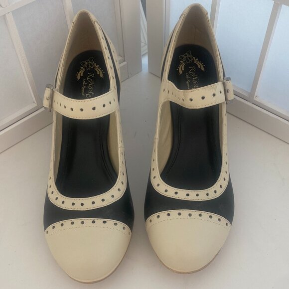 Lola Ramona Leather Upper Black and Off- White Retro Heels Sz 40 Sz 9  Dance - Picture 1 of 8